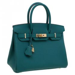 Hermes Malachite Togo Leather Gold Hardware Birkin 30 Bag