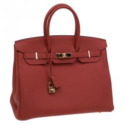 Hermes Vermillion Togo Leather Gold Hardware Birkin 35 Bag