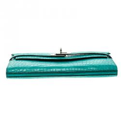 Hermes Blue Paon Alligator Long Kelly Wallet 
