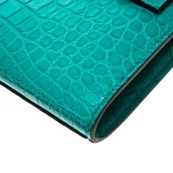 Hermes Blue Paon Alligator Long Kelly Wallet 