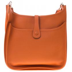 Pre Owned Hermes Orange Clemence Leather Evelyne III GM Bag