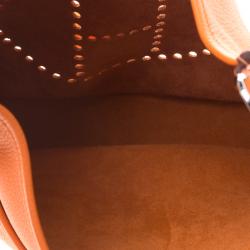 Pre Owned Hermes Orange Clemence Leather Evelyne III GM Bag