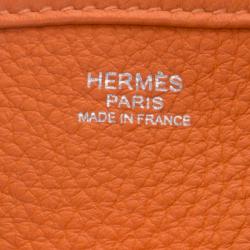 Pre Owned Hermes Orange Clemence Leather Evelyne III GM Bag
