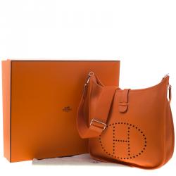 Pre Owned Hermes Orange Clemence Leather Evelyne III GM Bag