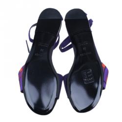 مملوكة مسبقًا Hermes Purple Suede and Printed Silk Flat Sandals Size 39