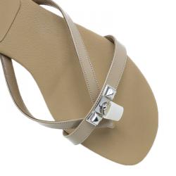 Hermes Beige Patent Corfou Thong Sandals Size 40
