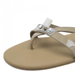 Hermes Beige Patent Corfou Thong Sandals Size 40