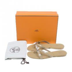 Hermes Beige Patent Corfou Thong Sandals Size 40
