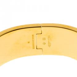 Pre Owned Hermes Clic Clac H Orange Enamel Gold Plated Wide Bracelet PM