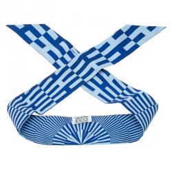 Pre Owned Hermes Indigo Ciel H Print Twilly Silk Bandeau Scarf