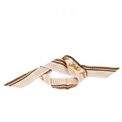 Pre Owned Hermes Blush Pink Horse Print Twilly Silk Bandeau Scarf