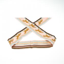 Pre Owned Hermes Blush Pink Horse Print Twilly Silk Bandeau Scarf
