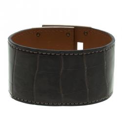 Pre Owned Hermes Kelly Dog Brown Alligator Leather Gold Plated Wide Bracelet