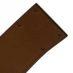 Pre Owned Hermes Kelly Dog Brown Alligator Leather Gold Plated Wide Bracelet