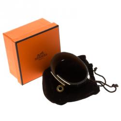 Pre Owned Hermes Kelly Dog Brown Alligator Leather Gold Plated Wide Bracelet