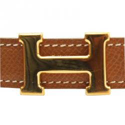 Hermes Brown Leather H Buckle Belt 65CM