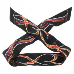 Hermes Black Silk Multicolor Print 24 Fauborg Twilly Bandeau Scarf
