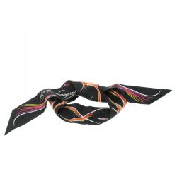 Hermes Black Silk Multicolor Print 24 Fauborg Twilly Bandeau Scarf
