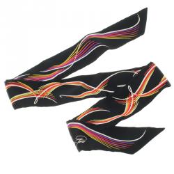 Hermes Black Silk Multicolor Print 24 Fauborg Twilly Bandeau Scarf