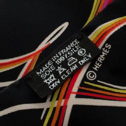 Hermes Black Silk Multicolor Print 24 Fauborg Twilly Bandeau Scarf