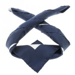 Pre Owned Hermes Navy Blue and White Brides de Gala Silk Pocket Square