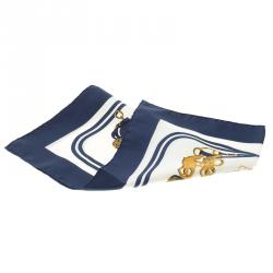 Pre Owned Hermes Navy Blue and White Brides de Gala Silk Pocket Square