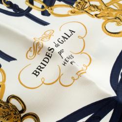 Pre Owned Hermes Navy Blue and White Brides de Gala Silk Pocket Square
