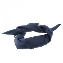 Pre Owned Hermes Navy Blue and White Brides de Gala Silk Pocket Square