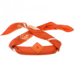 Pre Owned Hermes Orange Printed Silk Pour Vacheron Constantin Square Scarf