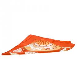 Pre Owned Hermes Orange Printed Silk Pour Vacheron Constantin Square Scarf