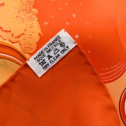 Pre Owned Hermes Orange Printed Silk Pour Vacheron Constantin Square Scarf