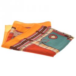 Pre Owned Hermes Multicolor Printed Cashmere and Silk Camails Scarf