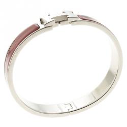 Pre Owned Hermes Clic Clac H Rouge de Chine Enamel Palladium-Plated Narrow Bracelet GM