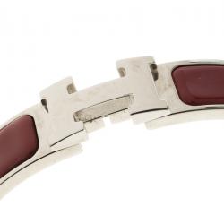Pre Owned Hermes Clic Clac H Rouge de Chine Enamel Palladium-Plated Narrow Bracelet GM