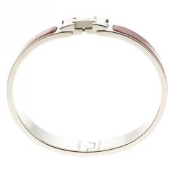 Pre Owned Hermes Clic Clac H Rouge de Chine Enamel Palladium-Plated Narrow Bracelet GM