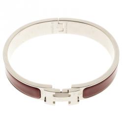 Pre Owned Hermes Clic Clac H Rouge de Chine Enamel Palladium-Plated Narrow Bracelet GM