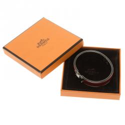 Pre Owned Hermes Clic Clac H Rouge de Chine Enamel Palladium-Plated Narrow Bracelet GM