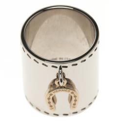 Pre Owned Hermes Fer a Cheval Horseshoe Charm Palladium Finish Scarf Ring