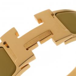 Pre Owned Hermes Clic Clac H Yellow Enamel Gold Plated Wide Bracelet PM