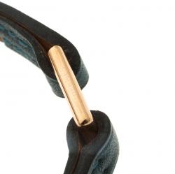 Pre Owned Hermes Micro Kelly Blue Leather Rose Gold Plated Narrow Bracelet XS