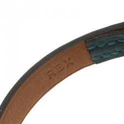 Pre Owned Hermes Micro Kelly Blue Leather Rose Gold Plated Narrow Bracelet XS