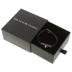 Pre Owned Hermes Micro Kelly Blue Leather Rose Gold Plated Narrow Bracelet XS