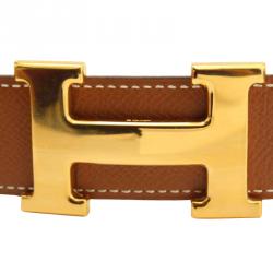 Pre Owned Hermes Black and Brown Leather H Buckle Reversible Belt 65CM