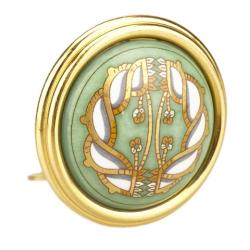 Pre Owned Hermes Cloisonne Green Gold Tone Clip On Earrings