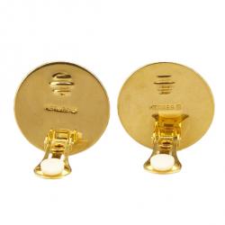 Pre Owned Hermes Cloisonne Green Gold Tone Clip On Earrings