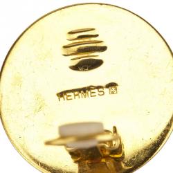 Pre Owned Hermes Cloisonne Green Gold Tone Clip On Earrings