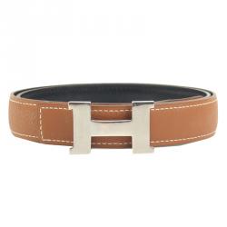 Pre Owned Hermes Brown and Black Leather Mini Contance Reversible Belt 