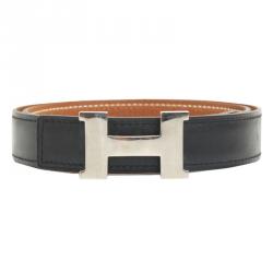 Pre Owned Hermes Brown and Black Leather Mini Contance Reversible Belt 