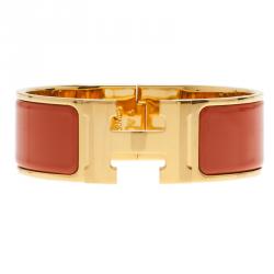 مملوكة مسبقًا Hermes Clic Clac H Wide Gold-Plated Orange Enamel Bracelet PM