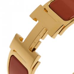 مملوكة مسبقًا Hermes Clic Clac H Wide Gold-Plated Orange Enamel Bracelet PM